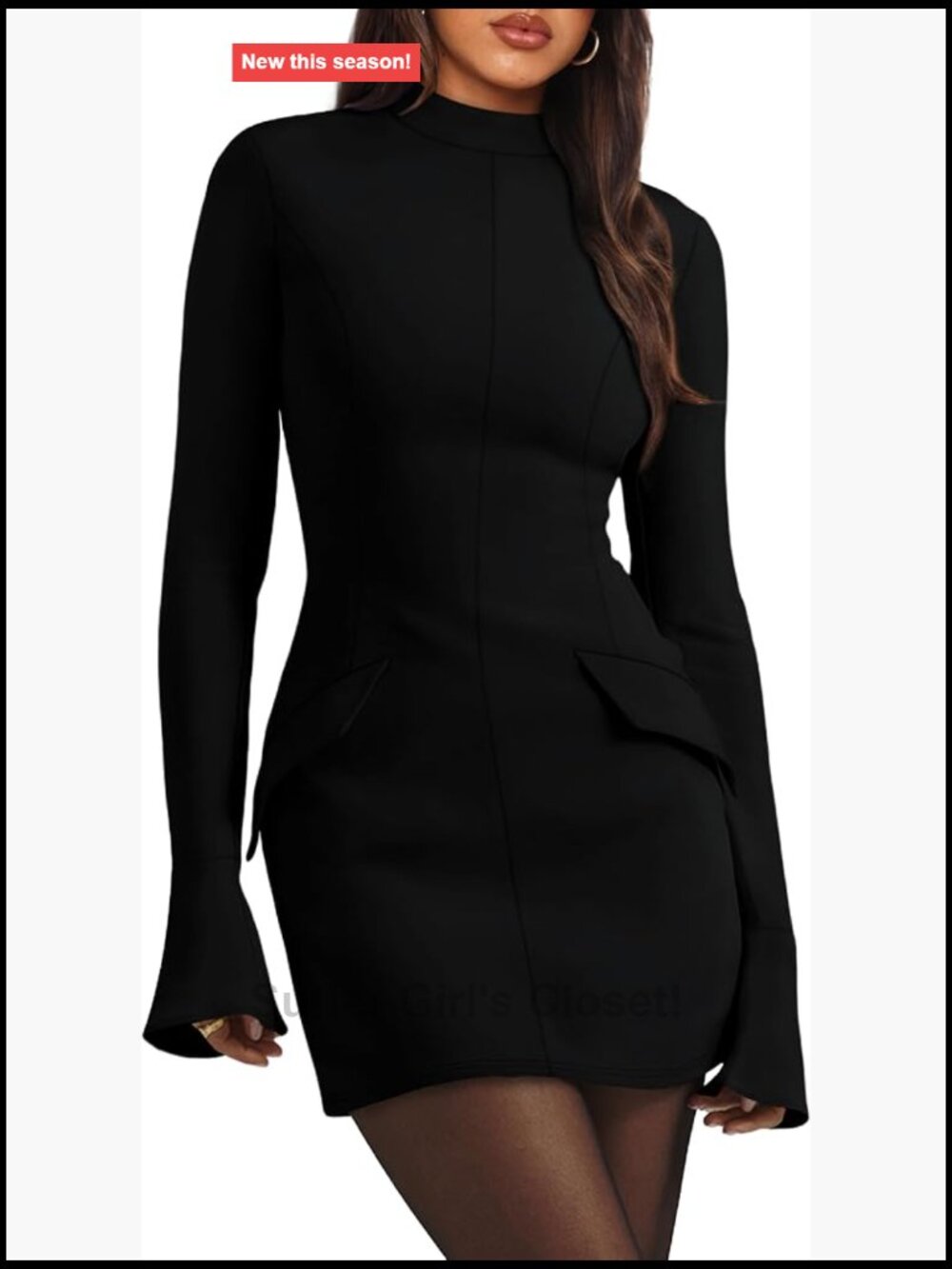 Women's Long Sleeve Mock Neck Bodycon Mini Dress